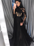 Black Long Sleeves Tulle High Neck Prom Dresses LBQ2768